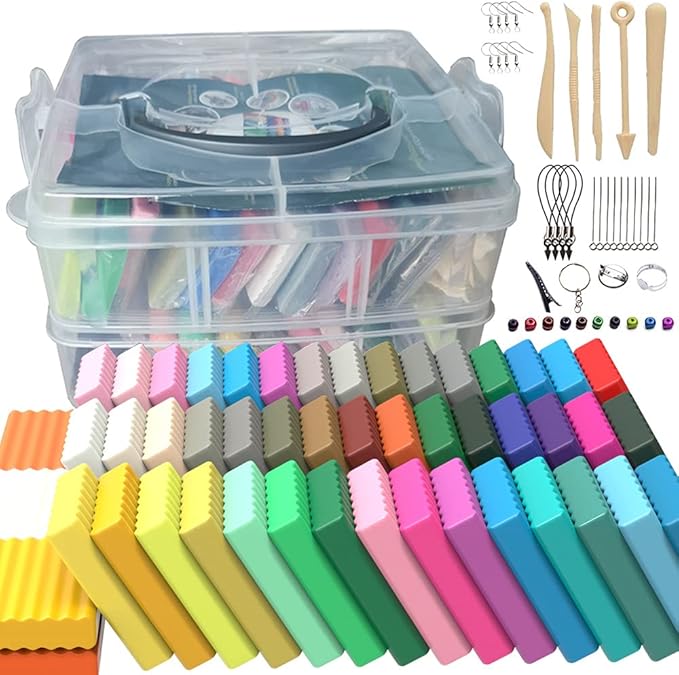 Hailimayo Modeling Clay Kit for Kids 50 Colors Air Dry Clay Polymer Creative DIY Soft Clay with Sculpting Tools, Reusable, Non-Sticky, Elastic, Best Gift for Boys & Girls
