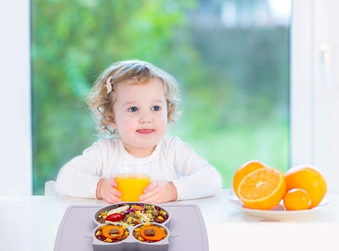 Qshare Toddler Plate, Portable Baby Plate for Toddlers and Kids, BPA-Free Strong Suction Plates for Toddlers, Dishwasher and Microwave Safe Silicone Placemat 11x8x1 inch