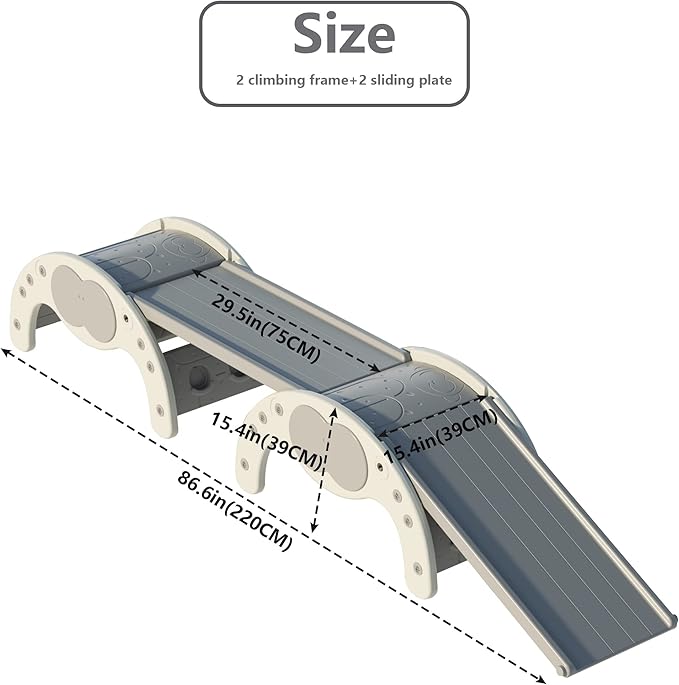 Children's Indoor Climbing Slideway Swing Playground 4-in-1 Function: Slide, Rock Climbing, Balance Board and Cradle Safe and Solid Montessori Toys White（2 Climbing Frame+2 Sliding Plate）