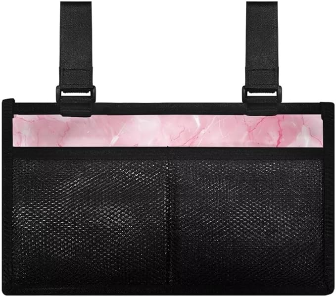 ZOUTAIRONG Pink Cross Wheelchair Side Bag Walker Pouch Bag with Cup Holder,Wheelchair Bags to Hang on Side for Walker, Rollator, Electric Scooter Wheelchairs, Ideal Gift for Seniors