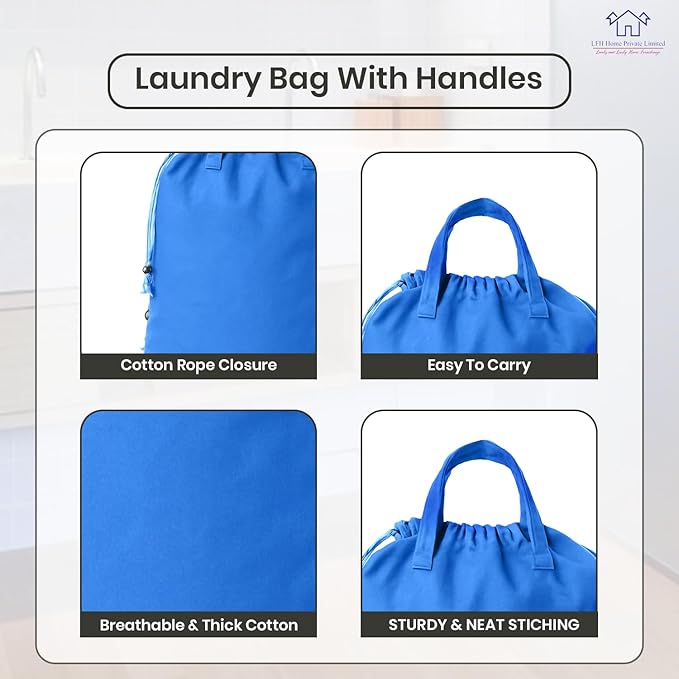 LFH Home Large Premium Cotton Canvas Laundry Bag with Drawstring and Handles Heavy Duty, Multi-Use, and Washable for Home, Travel, College or Storage 20x30 (Pack of 6)-Sky Blue