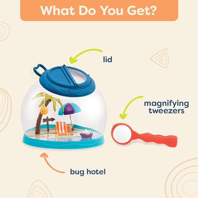 B. toys- Tiki Retreat Bug Catcher Kit – 1 Bug Cage with Tweezers & Magnifying Glass – Bug Toys for Kids 4+