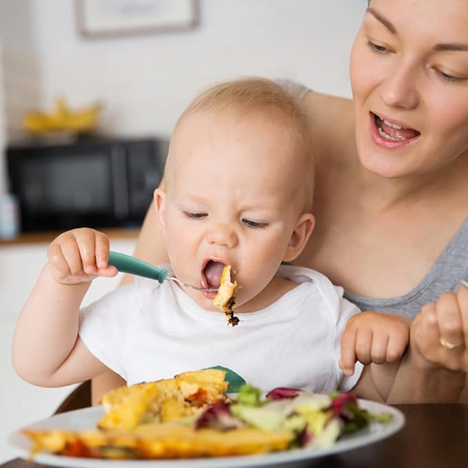 Pimoys 6 Pieces Toddler Forks Baby Forks Kids Forks with Round Handle, Stainless Steel Toddler Utensils Baby Silverware Metal Cutlery Set BPA Free, Dishwasher Safe