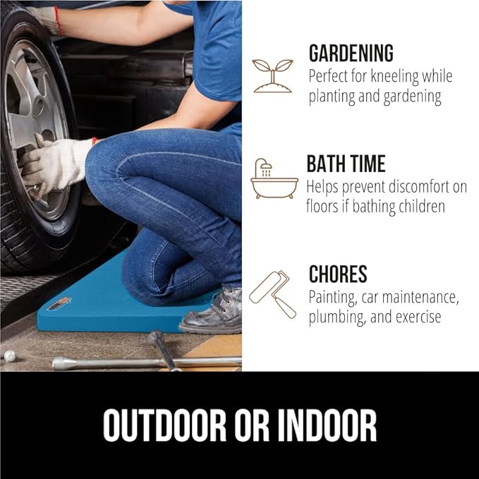 GORILLA GRIP Extra Thick Patent Pending Soft Foam Kneeling Pad, Supportive Large Cushion Knee Pads for Gardening, Baby Bath Time, Dirt and Water Resistant, Workout and Garden Supplies, 17.5x11, Blue