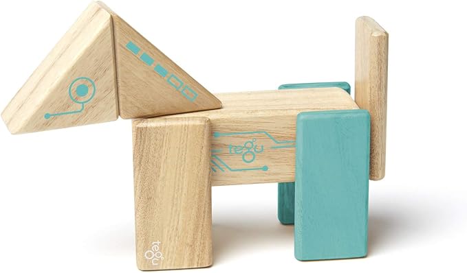 Tegu Robo Magnetic Wooden Block Set, Electric Aqua, 8 PIECE