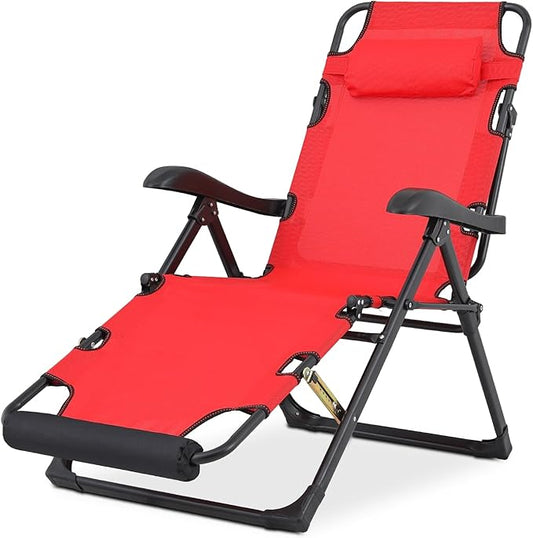 Athena Collection Zero Gravity Outdoor Lounge Chair Recliner, 27" Width Reclining Pool Lounge Lawn Chairs with Headrest Curved Armrest Foot Pad, Outdoor Chaise for Beach Patio Outside, Red
