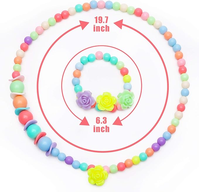 BigOtters Little Girls Necklace Bracelet, 3 Sets Lovely Colorful Beads Toddler Necklaces for Girls, Play Jewelry for Toddlers 2-4