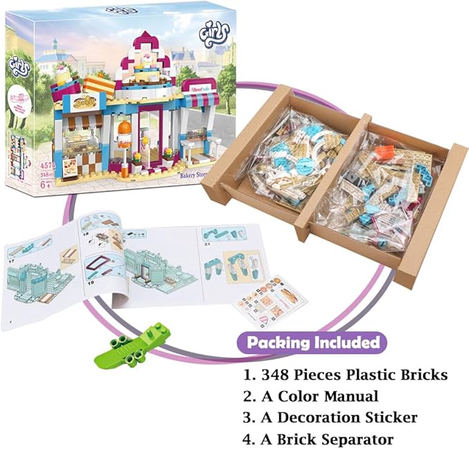 BRICK STORY Dream Girls Friends Bakery Building Sets 348 Pieces Cake Shop Baking Building Toys Dessert Store Construction Toys Christmas Birthday Gift for Kids Aged 6-12 and Up