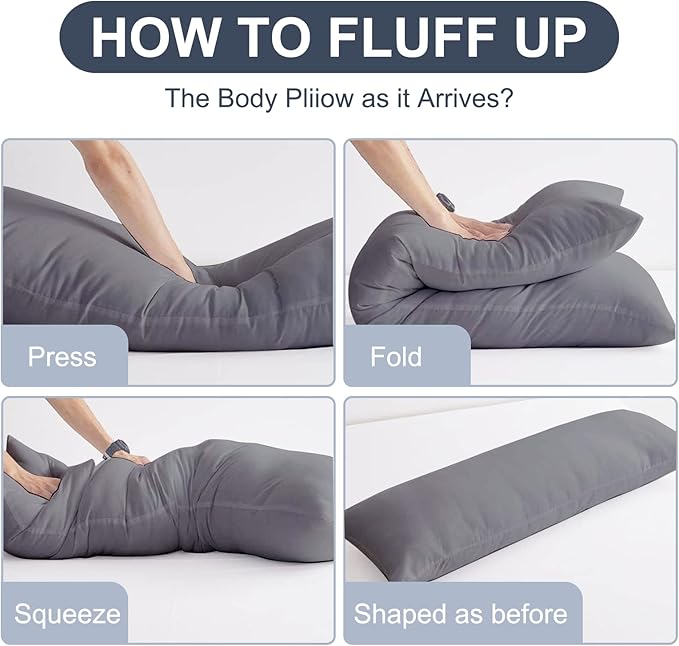 DOWNCOOL Large Body Pillow Insert- Breathable Full Body Pillow for Side Sleeper - Soft Long Bed Pillow for Adults - 20 x 54 inch (Grey)