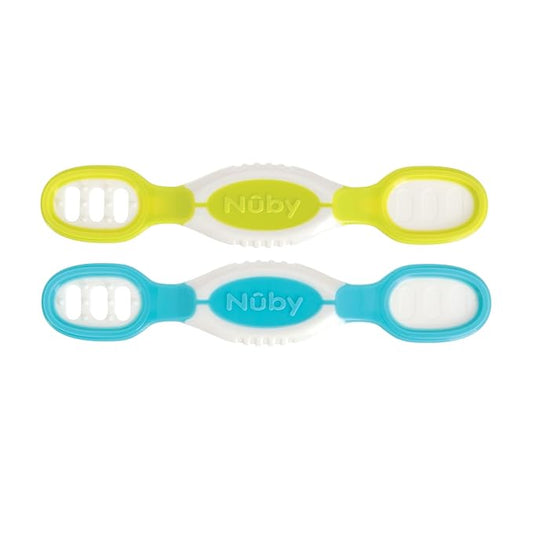 Nuby Dip & Scoop Spoons - (2-Pack) Baby Led Weaning Spoons for Babies - 6+ Months - Aqua and Yellow