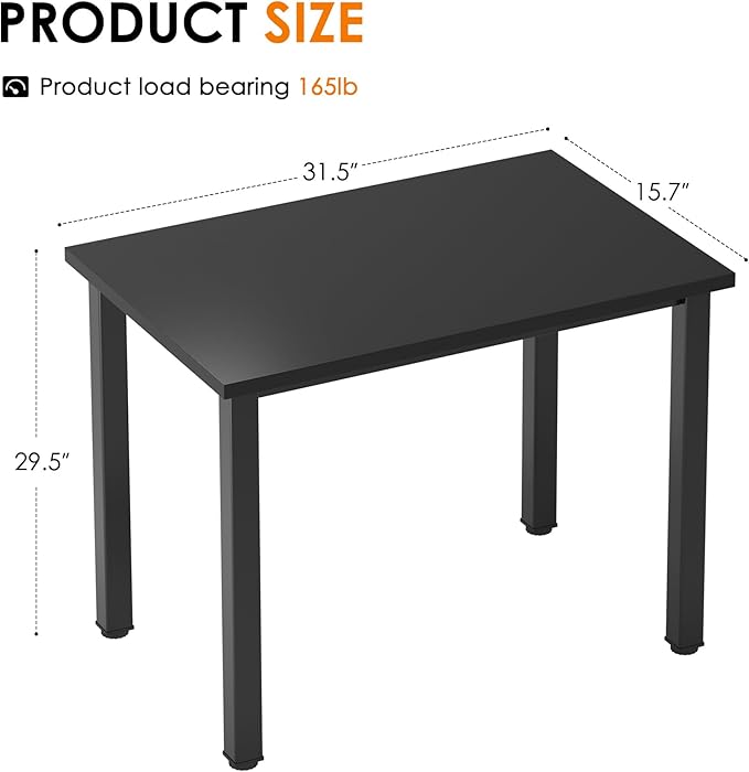 Need Small Desk, 31.5 inch Sturdy Writing Desk for Small Spaces, Computer Desk Teens Desk Study Table Laptop Desk Home Office, Black Metal Frame, Black