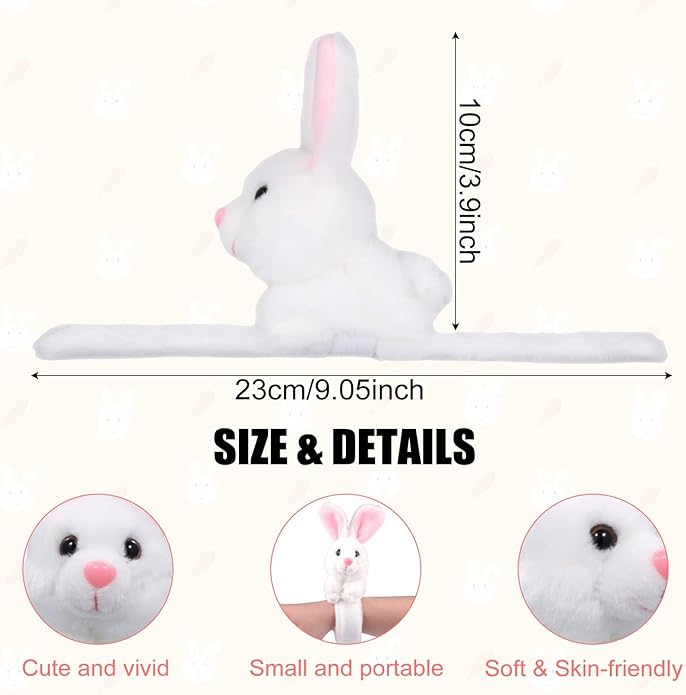 2pcs Easter Rabbit Stuffed Animal Slap Bracelets, Cute Easter Slap Bracelets Plush Animals Slap Bands Easter Snap Bracelets Gifts for Birthday Party Christmas