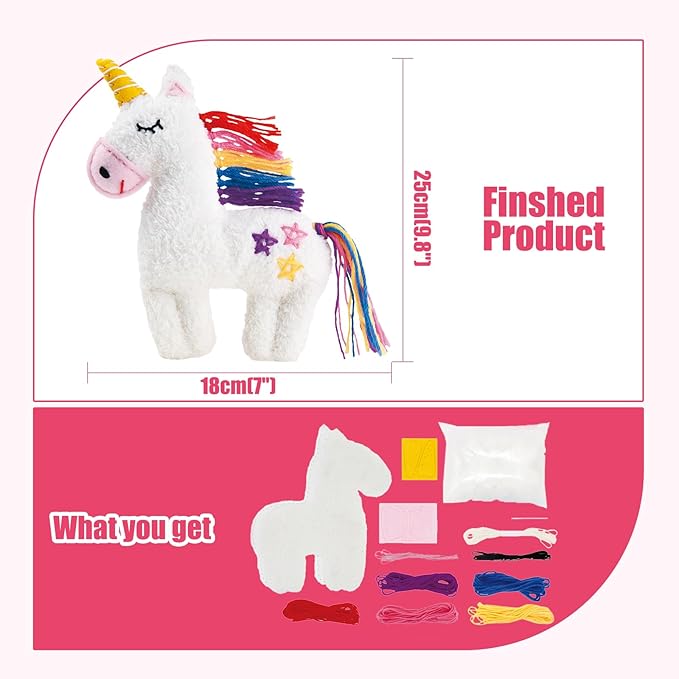 Avenir DIY Sewing Kit for Beginner Kids Arts & Crafts Soft Toy My First Craft Set with Heart Instructions & Plush Felt Materials for Learn to Sew, Embroidery for 6 Years