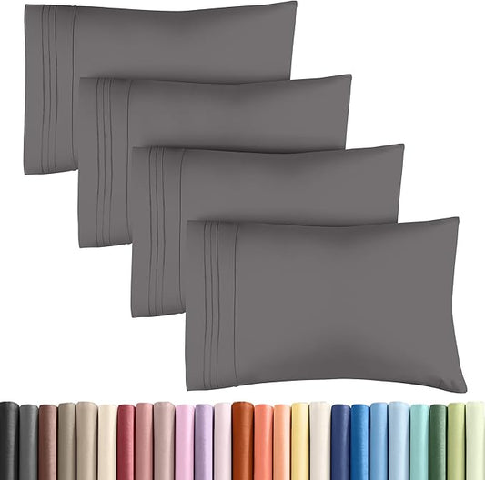 King Pillow Cases Set of 4 - Ultra Soft Hotel Quality Pillowcase Covers - Comfy, Cozy & Wrinkle Free - Shrinkage, Stain & Fade Resistant - Machine Washable Pillow Protectors - 4 Piece Set - Dark Grey