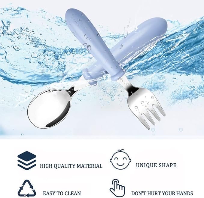 Pimoys 6 Pieces Toddler Forks Baby Forks for Self Feeding, Kids Forks with Round Handle, Stainless Steel Toddler Utensils Children's Safe Silverware Set BPA Free, Dishwasher Safe