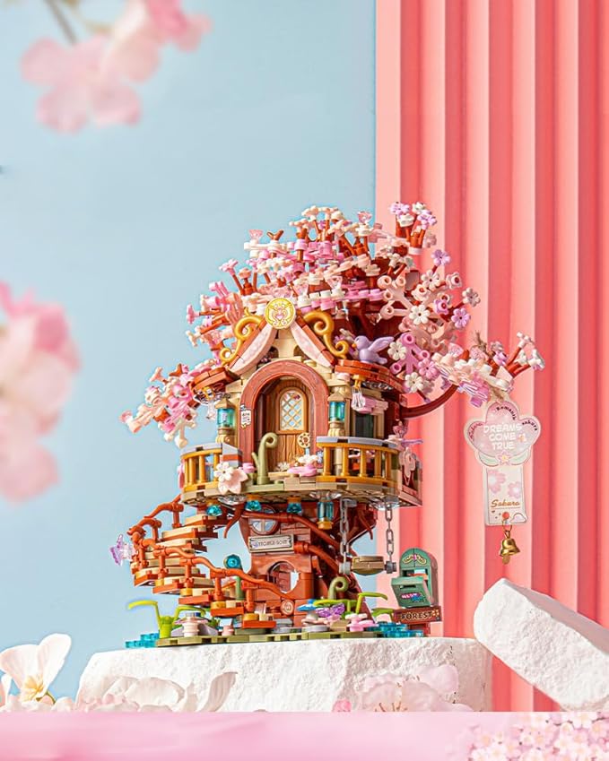 Japanese Sakura Tree House Building Blocks Set, Pink Cherry Tree Bonsai Creative Architecture, Home Decor or Idea Gifts for Adults and Kids, Mini Particles 1149 PCS (1381)