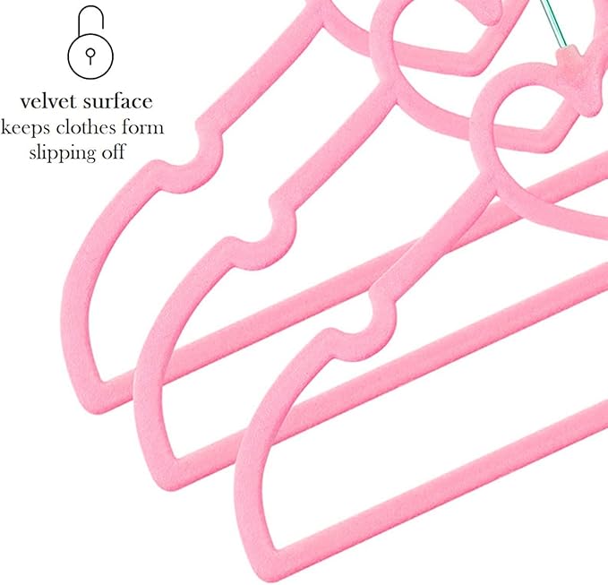 Kids Velvet Hangers 50 Pack, 12.8 Inch Non Slip Toddler Hangers, Ultra Slim Space Saving Childrens Hangers - 360° Swivel Hook, Cascade Design, Durable & Cute Baby Hangers (Pink