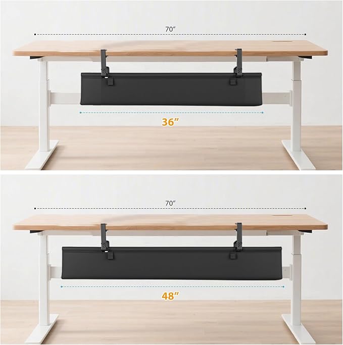 Oxford Cloth Under Desk Cable Management Tray,No-Drill 36" Desk Cable Management Organizer with Clip/Screw Installation,Fabric Cable Management for Home,Office & Gaming Computer(Black)