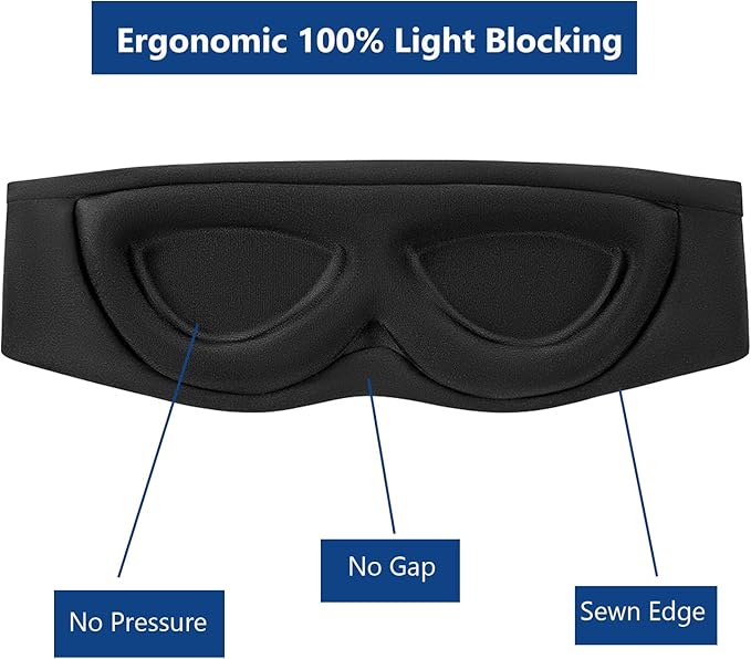 ALASKA BEAR Sleep Mask for Side Sleepers 2022 Headband Design, Cup-Shaped and Extra-Soft, 100 Blackout Eye Mask Shades Cover for Men and Women Home or Travel, Machine Washable, Black