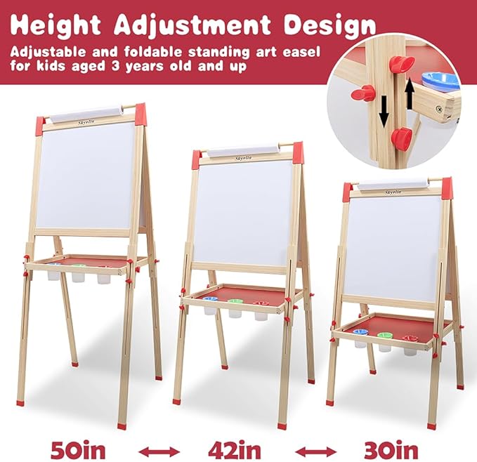 Art Easel for Kids Ages 4-8 9-12,Double Sided Wooden Kids Easel Drawing Board with Magnetic Chalkboard,3-Level Height Adjustable,100+ Accessories,Gift & Art Supplies for Kids