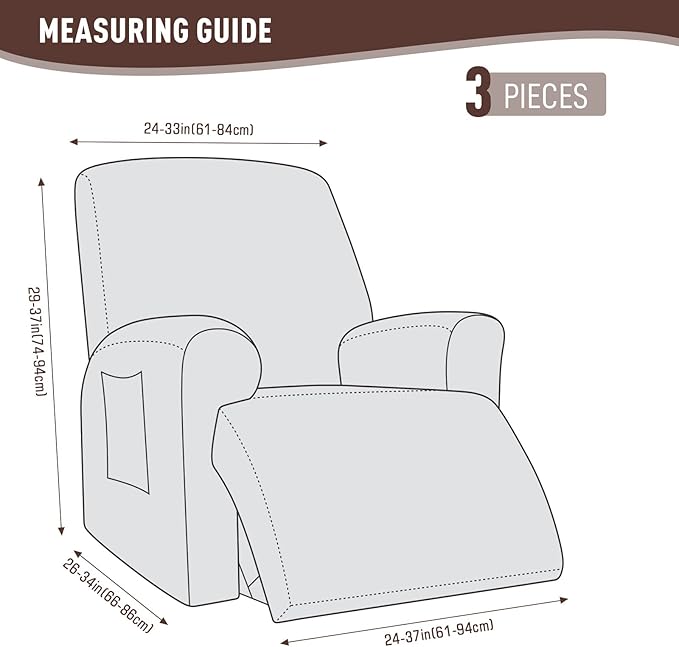 KinCam Recliner Covers, Stretch Reclining Chair Covers, Recliner Sofa Slipcovers Stripe Jacquard Recliner Couch Covers Furniture Protector Covers for Pet Kid (1 Seater, Light Coffee)