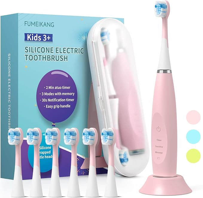 Kids Electric Toothbrushes Sonic Rechargeable Tooth Brush Gifts for Boys and Girls Smart Timer Power Toothbrush - Blue 3 4 5 6 7 8 9 10 11 12 (Pink)
