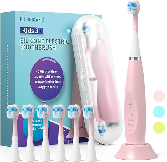 Kids Electric Toothbrushes Sonic Rechargeable Tooth Brush Gifts for Boys and Girls Smart Timer Power Toothbrush - Blue 3 4 5 6 7 8 9 10 11 12 (Pink)