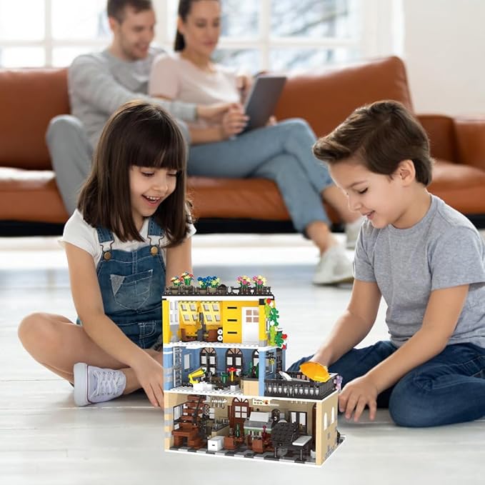 City Hotel Building Block Set with LED, Construction House Building Toy Gift for Adult Teen Age 14,Mini Bricks 1464pcs (Not Compatible with Lego)