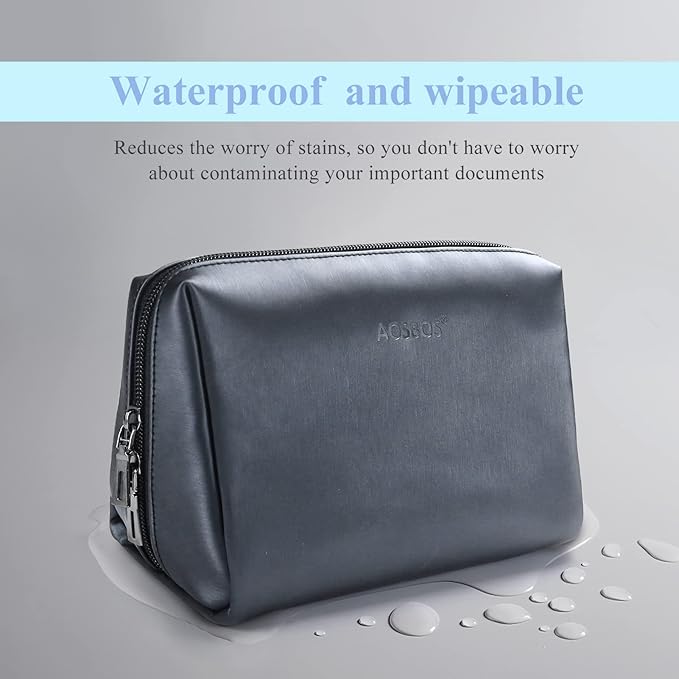 Aosbos Makeup Bag Travel Size Cosmetic Bag Zipper Makeup Pouch for Women Travel Essentials Cosmetic Pouch Makeup Organizer Purse, Blue Black