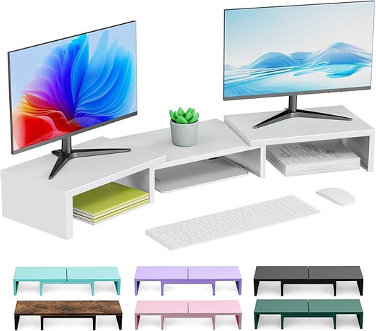 OUTIOE Dual Monitor Stand for Desk, Metal Computer Stand, Desk Shelf Riser,Desktop Organizer for Home and Office Use (White)