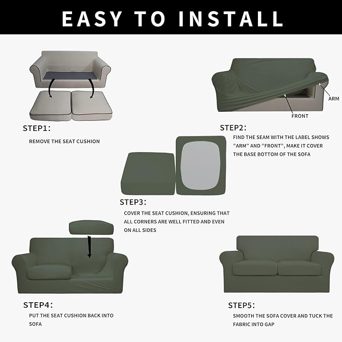 Easy-Going 100% Dual Waterproof Oversized Loveseat Cover Stretch Soft Couch Cover for Dogs, Sofa Slipcover for 2 Separate Cushion Couch Leakproof Furniture Protector Grayish Green