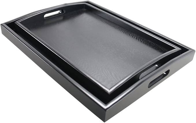 DILLMAN Serving Tray Large Black Wood Rectangle Food Tray Butler Tray Breakfast Tray with Handles (Large+Small)