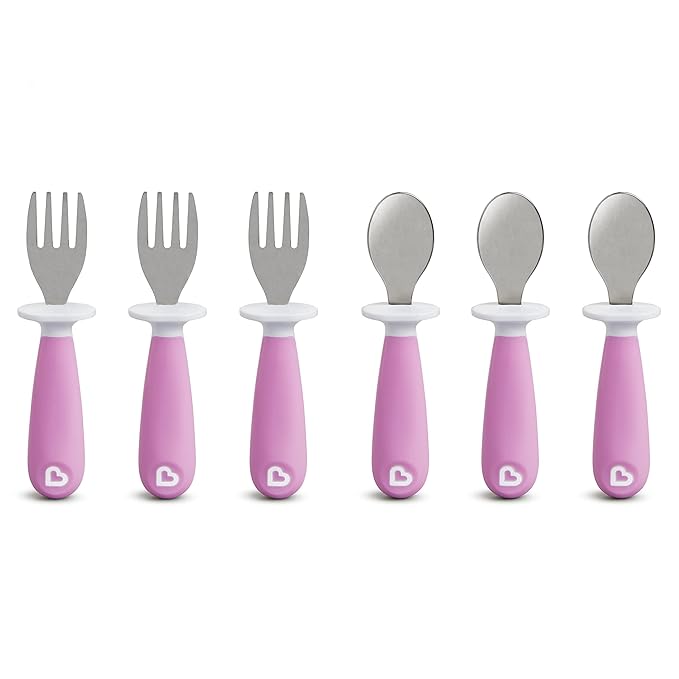 Munchkin® Raise™ Toddler Fork and Spoon Utensil Set, Rest Keeps Tip Off Table, BPA Free, 6 Pack, Purple