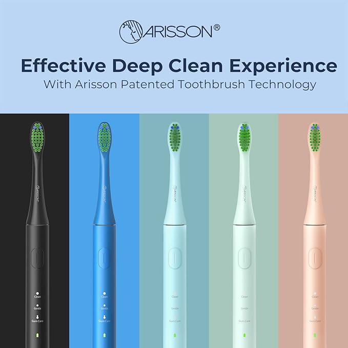 ARISSON Sonic Electric Toothbrush for Adults and Kids, 40,000 VPM Power Toothbrush, 1.5H Fast Charge Ultrasonic Electric Toothbrushes with 2 Minutes Smart Timer, 1.6 Oz Travel Toothbrush, Powder Blue