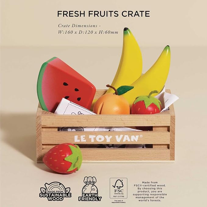Le Toy Van Honeybake Collection Fruits '5 A Day' Food Crate Premium Wooden Toys for Kids Ages 3 Years & Up