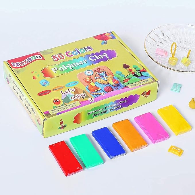 ifergoo Polymer Clay, Modeling Clay for Kids DIY Starter Kits, 50 Color Oven Baked Model Clay, Non-Toxic, Non-Sticky, with Sculpting Tools, Ideal Gift for Boys, Girls and Artists