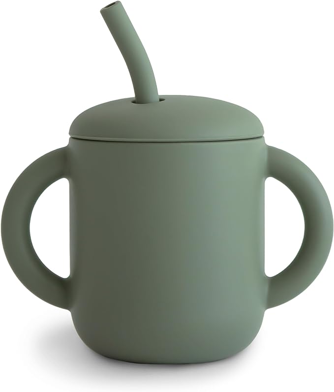 mushie 100% Silicone Training Cup & Straw for Toddlers | 6 Months+ (Dried Thyme)