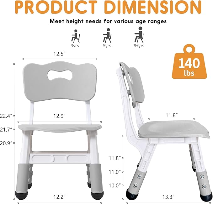 Kids Chair Adjustable Height Children Chairs Suitable for Children Age 2-8 with Foot Covers for Home Classroom Kindergarten and Children's venues Two-Pack
