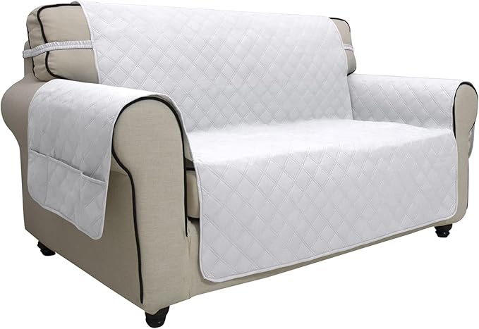 Easy-Going Sofa Slipcover Loveseat Cover Waterproof Couch Cover Washable Sofa Cover for 2 Cushion Couch Non-Slip Fabric Furniture Protector with Pocket for Pets Kids Dog Cat (Loveseat, White)