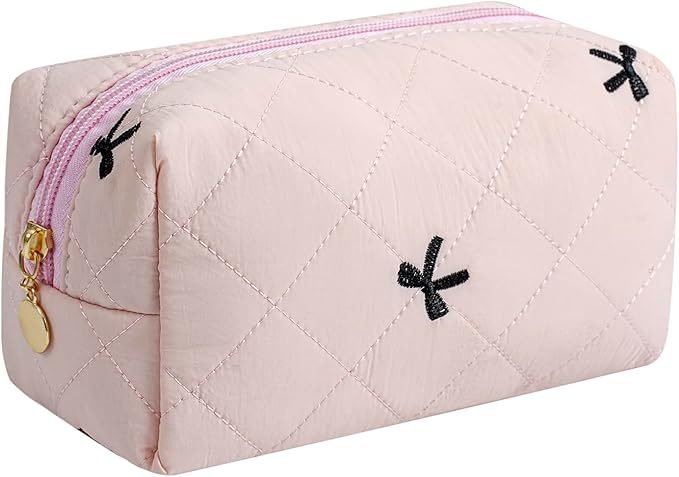 HHQQWZ Makeup Bag Travel Cosmetic Bag for Women Girls, Zipper Make Up Pouch, Floral Flowers Toiletry Organizer Makeup, Portable Storage Cosmetic Travel Cloth Bag (Light Pink)