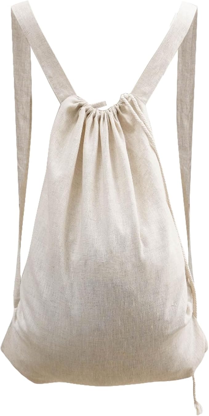 HSOFTIFY 100% Pure Linen Travel Backpack Laundry Bags with Shoulder Straps 20x24in-Washable Drawstring Hanging Laundry Hamper Rxtra Large Portable Cloth Laundry Bag for Dorm College Military Gym-Linen
