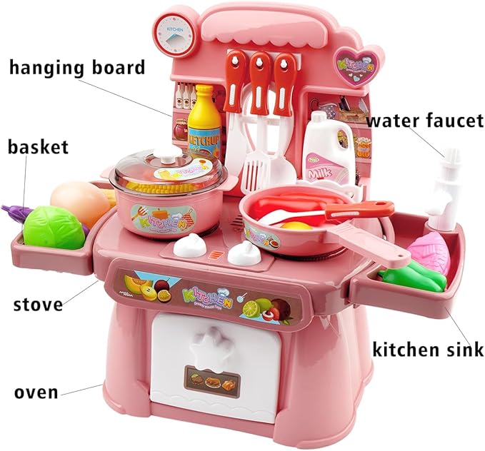 Kitchen Toys Imitated Chef Light Music Pretend Cooking Food Set,Children Girl Toy Gift Toy Kitchen Sink with Running Water and Electronic Induction Stove (red Kitchen Set) (Blue Kitchen Set)
