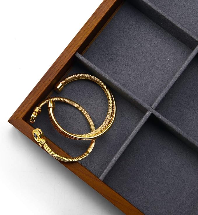 Oirlv 12 Grids Wood Jewelry Organizer Tray Stackable Jewelry Drawer Tray Bracelet/Watch Showcase Display Storage(Grey)