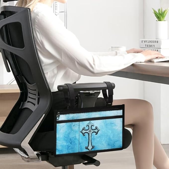 ZOUTAIRONG Blue Cross Wheelchair Side Bag Walker Bag Wheelchair Accessories for Adults Waterproof Armrest Organizer Storage Pouches with Reflective Stripes for Electric Wheelchair Walkers Seniors