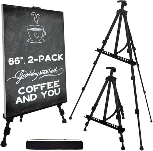 Artify Easel for Painting, Double-Tier Easel Stand, Adjustable Height from 22-66 Inches, Tripod for Painting and Display with Carrying Bag, 66 Inches, Black, 2 Pack