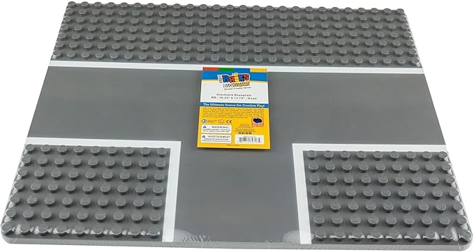 Strictly Briks Compatible with Lego Building Blocks Road Plates 3-Way Intersection 13.75" x 16.25", Kids Building Brick Baseplates for City Road, Street, Race Track, Towns, Classic Size