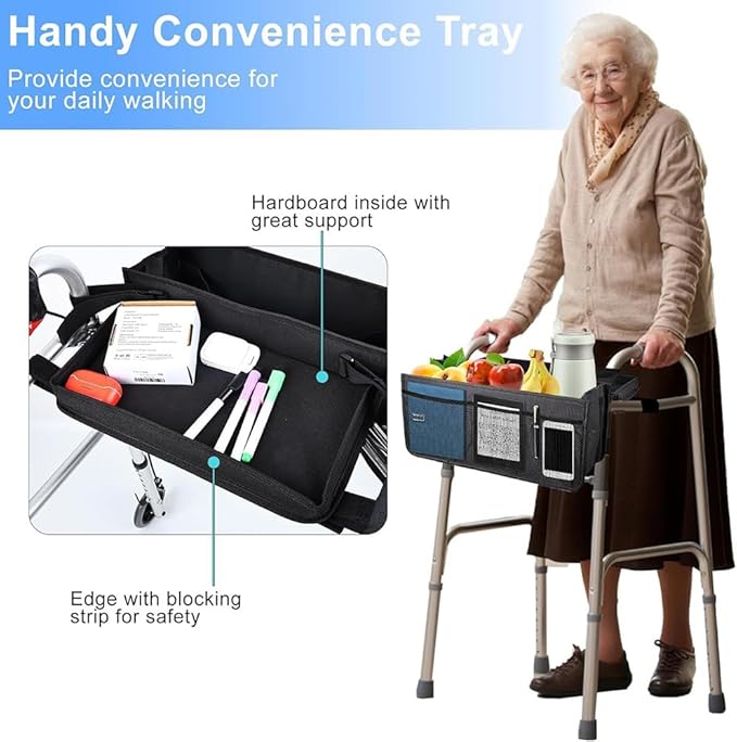 Wheelchair Carry Bag Arm Rest Pouch Rollator Walkers Knee Scooters Storage Organizer Elderly Seniors Water Cup Holder Foldable with Big Capacity