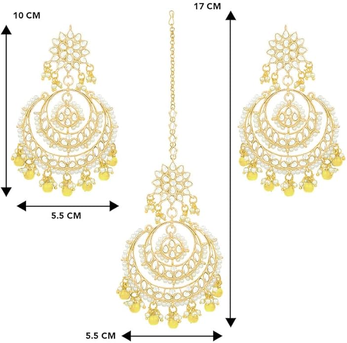Aheli Bollywood Ethnic Chandbali Style Big Earrings Maang Tikka Set Traditional Fashion Jewelry Gift for Women