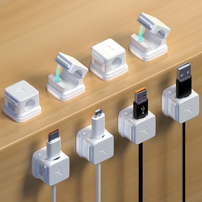 8 Pack Cord Organizer Magnetic Cable Clips Adhesive Cable Management Phone Wire Holder Keeper Organizer for Home Office Desk Car Nightstand, White