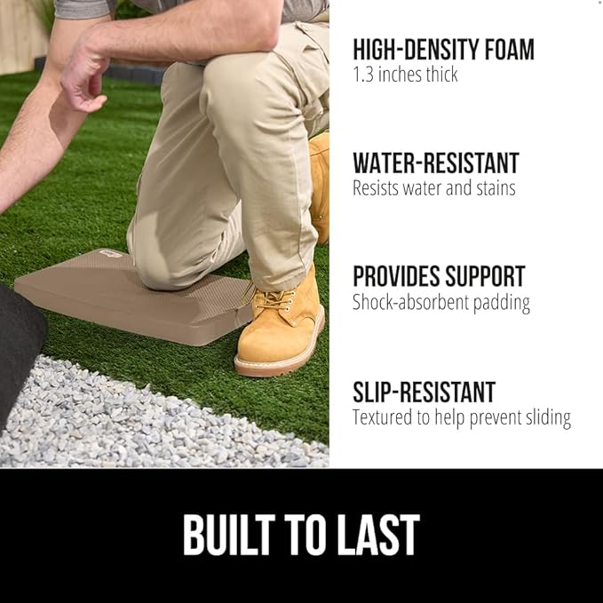 GORILLA GRIP Extra Thick Patent Pending Soft Foam Kneeling Pad, Supportive Large Cushion Knee Pads for Gardening, Baby Bath Time, Dirt and Water Resistant, Workout and Garden Supplies, 17.5x11, Beige